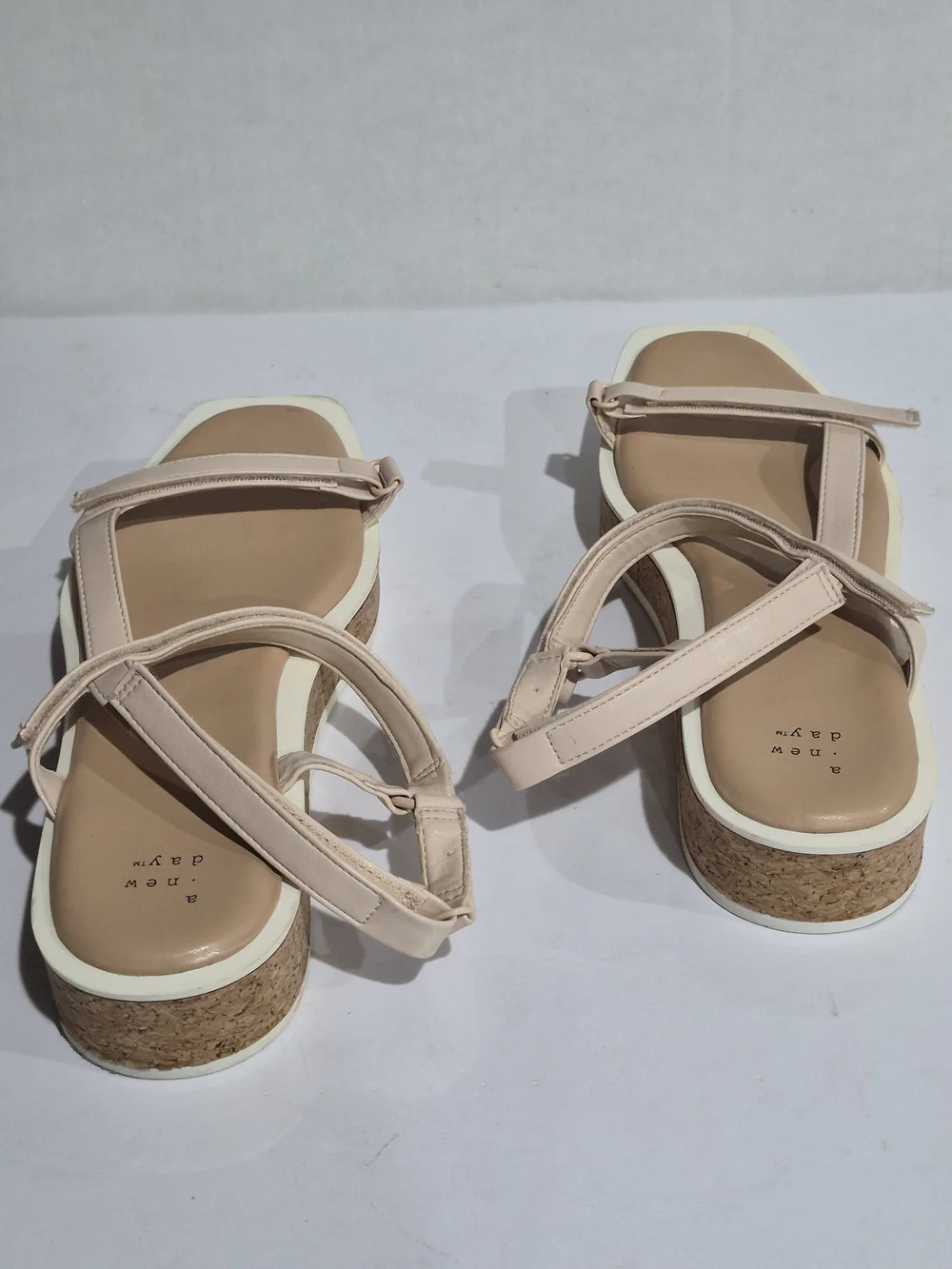 a new day Women's Cream Strappy Flat Sandals Size 10